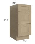 Royal Natural Shaker 15" Vanity Drawer Base Cabinet