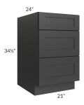 Madison Black Shaker 21" 3-Drawer Base Cabinet