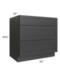 Madison Black Shaker 36" 3-Drawer Base Cabinet 