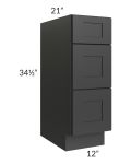 Madison Black Shaker 12" 3-Drawer Vanity Base Cabinet