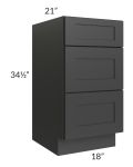 Madison Black Shaker 18" 3-Drawer Vanity Base Cabinet