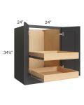 Madison Black Shaker 24" Full Height Base Cabinet with 2 Rollout Trays