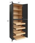 Madison Black Shaker 30x96x24 Wall Pantry Cabinet with 4 Rollout Trays