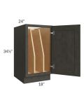 Charcoal Grey Shaker 18" Full Height Door Tray Divider Base Cabinet