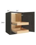 Charcoal Grey Shaker 21" Full Height Door Base Cabinet with 2 Rollout Trays