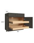 Charcoal Grey Shaker 36" Base Cabinet with 2 Rollout Trays