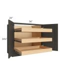Charcoal Grey Shaker 36" Full Height Base Cabinet with 3 Rollout Trays