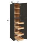 Charcoal Grey Shaker 18x90x24 Wall Pantry Cabinet with 4 Rollout Trays