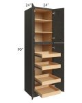 Charcoal Grey Shaker 24x90x24 Wall Pantry Cabinet with 4 Rollout Trays