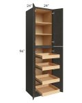 Charcoal Grey Shaker 24x96x24 Wall Pantry Cabinet with 4 Rollout Trays