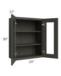 Charcoal Grey Shaker 24x30 Wall Glass Door Cabinet (Prepped for Glass Doors)