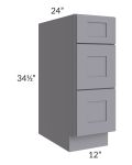 Graphite Grey Shaker 12" 3-Drawer Base Cabinet