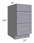 Graphite Grey Shaker 18" 3-Drawer Base Cabinet