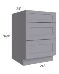 Graphite Grey Shaker 24" 3-Drawer Base Cabinet 