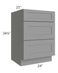 Graphite Grey Shaker 24" 3-Drawer Vanity Base Cabinet