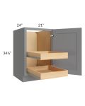 Graphite Grey Shaker 21" Full Height Door Base Cabinet with 2 Rollout Trays