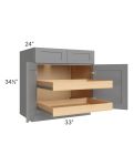 Graphite Grey Shaker 33" Base Cabinet with 2 Rollout Trays