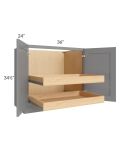 Graphite Grey Shaker 36" Full Height Base Cabinet with 2 Rollout Trays