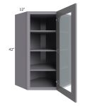 Graphite Grey Shaker 24x42 Wall Diagonal Corner Cabinet (Prepped for Glass Doors)