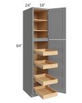 Graphite Grey Shaker 18x84x24 Wall Pantry Cabinet with 4 Rollout Trays