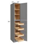 Graphite Grey Shaker 18x96x24 Wall Pantry Cabinet with 4 Rollout Trays
