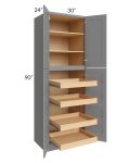 Graphite Grey Shaker 30x90x24 Wall Pantry Cabinet with 4 Rollout Trays
