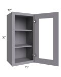 Graphite Grey Shaker 15x30 Wall Glass Door Cabinet (Prepped for Glass Doors)