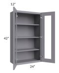 Graphite Grey Shaker 24x42 Wall Glass Door Cabinet (Prepped for Glass Doors)