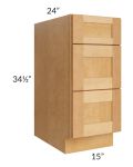Madison Honey Shaker 15" 3-Drawer Base Cabinet