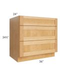 Madison Honey Shaker 36" 3-Drawer Base Cabinet