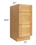 Madison Honey Shaker 15" 3-Drawer Vanity Base Cabinet
