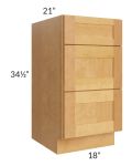 Madison Honey Shaker 18" 3-Drawer Vanity Base Cabinet
