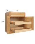 Madison Honey Shaker 30" Base Cabinet with 2 Rollout Trays 