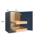 Madison Navy Shaker 21" Full Height Door Base Cabinet with 2 Rollout Trays