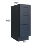 Southport Blue Shaker 12" Vanity 3-Drawer Base Cabinet