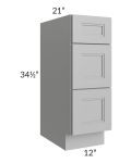 Charlotte Grey 12" Vanity 3-Drawer Base Cabinet