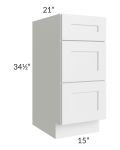 Brighton White Shaker 15" Vanity 3-Drawer Base Cabinet