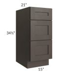Southport Espresso Shaker 15" Vanity 3-Drawer Base Cabinet