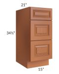 Lexington Cinnamon Glaze 15" Vanity 3-Drawer Base Cabinet 