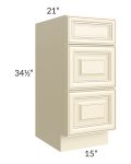 Phoenix Cream Glaze 15" Vanity 3-Drawer Base Cabinet