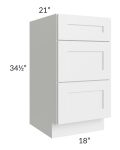 Southport White Shaker 18" Vanity 3-Drawer Base Cabinet