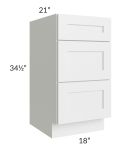 Brighton White Shaker 18" Vanity 3-Drawer Base Cabinet