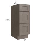 Natural Grey Shaker 12" Drawer Base Bathroom Vanity Cabinet