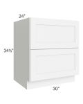 Brilliant White Shaker 30" 2-Drawer Base Cabinet