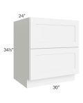 Brilliant White Shaker 30" 2-Drawer Base Cabinet