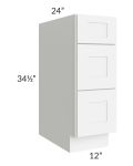 Royal White Shaker 12" 3-Drawer Base Cabinet
