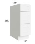 Brilliant White Shaker 12" 3-Drawer Base Cabinet