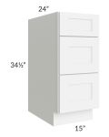 Brilliant White Shaker 15" 3-Drawer Base Cabinet