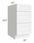 Brilliant White Shaker 18" 3-Drawer Base Cabinet