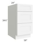 Brilliant White Shaker 18" 3-Drawer Base Cabinet